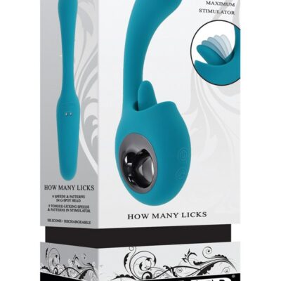 How Many Licks dual stimulation licking tongue and G-spot vibrator in blue by Evolved Novelties