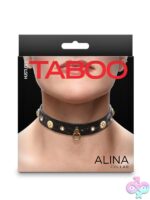 Adjustable black PU collar with crystal gems and golden sun charms by Hustler's Taboo