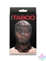 Hustler's Taboo stretch lace hood for kink play in black and white
