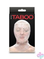 Hustler's Taboo stretch lace hood for kink play in black and white