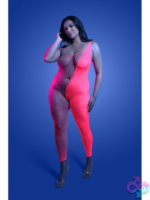 Hyperdrive Rhinestone Bodystocking – Neon Pink - Image 2