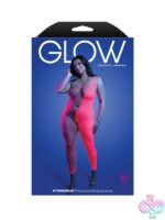 UV-reactive neon pink rhinestone asymmetrical bodystocking queen size by Fantasy Lingerie