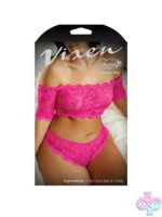 Scalloped off-shoulder pink lace crop top and panty set queen size by Fantasy Lingerie