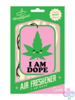 Green I Am Dope fresh mint cardboard air freshener with hanging string by Wood Rocket