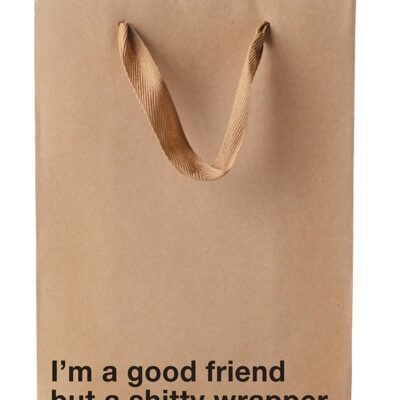 Snarky brown kraft paper gift bag with ribbon handle by Wood Rocket