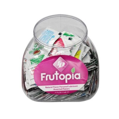 288-count bulk display case of ID Frutopia clear flavored water-based lube foil jars by Id Lube