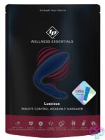 Blue wearable g-spot and clitoral massager with remote control in liquid silicone by Id Wellness Essentials