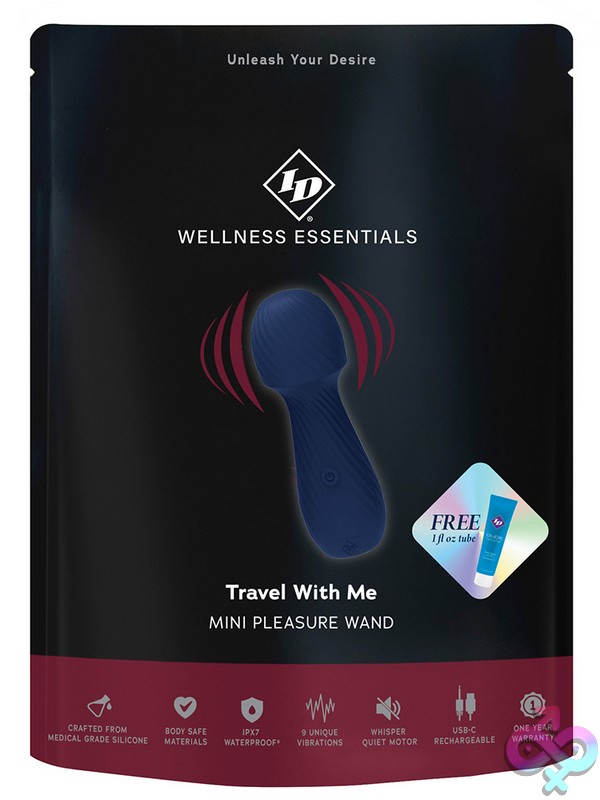 Discreet-Toys-Id-Travel-With-Me-Mini-Pleasure-Wand-Bag-Nu-Iddwty12C2 Blue Mini Pleasure Wand Vibrator With Egg-Shaped Top And Textured Handle By Id Wellness Essentials