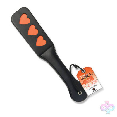 Orange Is the New Black Triple Heart Slap Paddle by Icon Brands — black leather paddle with triple heart cutout design