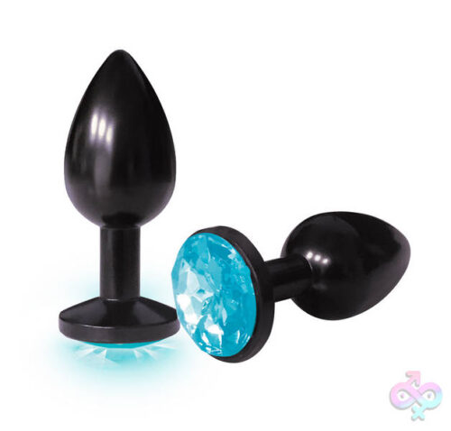 Icon Brands Sex Toys - The 9's the Silver Starter Anodized Bejeweled Stainless Steel Plug - Aqua