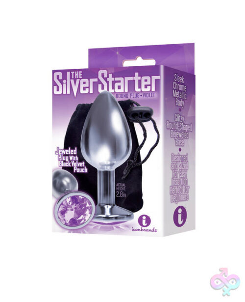 Icon Brands Sex Toys - The 9's the Silver Starter Bejeweled Stainless Steel Plug - Violet