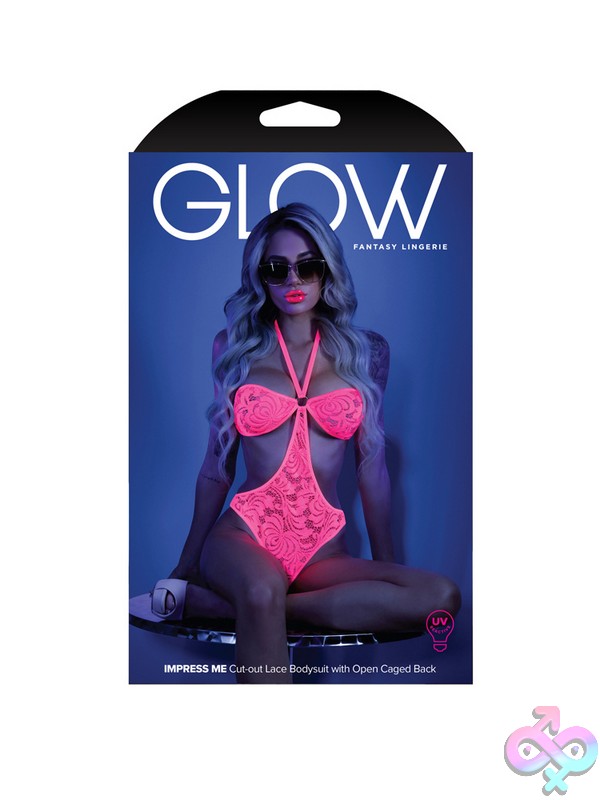 Discreet-Toys-Impress-Me-Bodysuit-With-Open-Cage-Back-L-Xl-Nu-Gl2107-Lxl-B Neon Pink Lace Open Cage Back Bodysuit With Strappy Rear And O-Ring Detail By Fantasy Lingerie