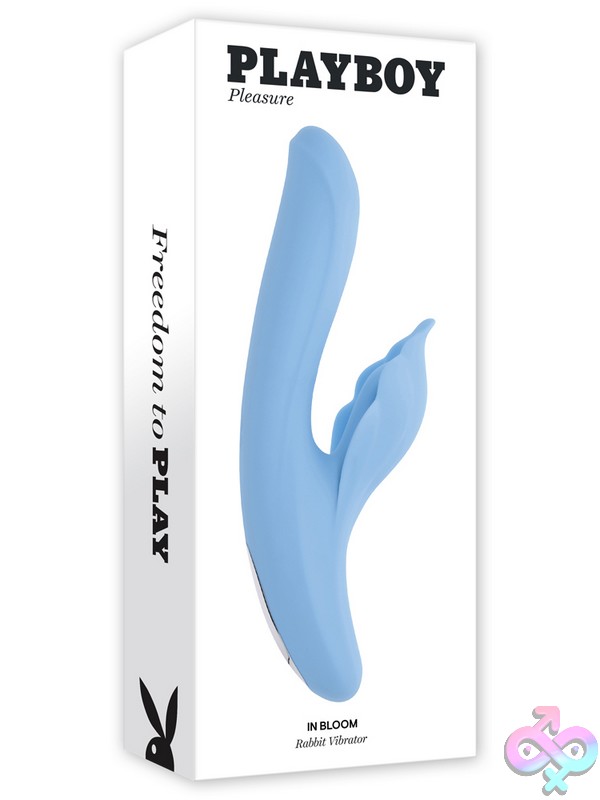 Discreet-Toys-In-Bloom-Nu-Pb-Rs-6466-2 In Bloom Thrusting Heating Dual Vibrator In Blue Body-Safe Silicone By Playboy Pleasure