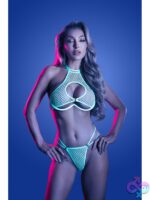mesh cutout bra panty set in light blue with rhinestone clasp by Fantasy Lingerie