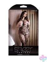 High waist black lace suspender stockings with stud detail plus size by Fantasy Lingerie