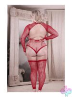 Infatuation Open Back Long Sleeve Teddy Bodystocking – Red - Image 3