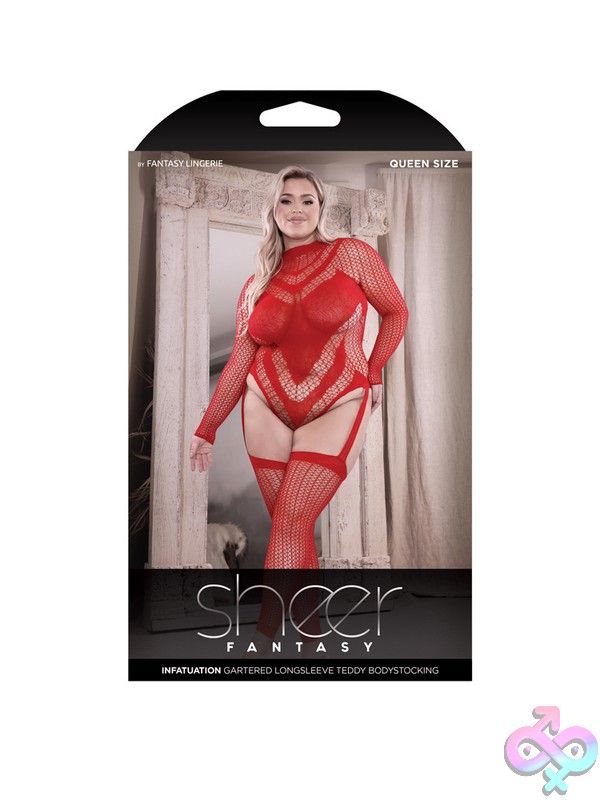 Discreet-Toys-Infatuation-Open-Back-Long-Sleeve-Teddy-Bodystocking-Queen-Nu-Sf978-Qs-B Red Open-Back Long Sleeve Gartered Teddy Bodystocking In Queen Size By Fantasy Lingerie