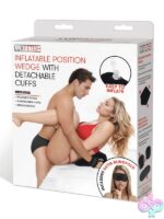 Black inflatable position wedge with detachable neoprene cuffs and satin blindfold by Lux Fetish