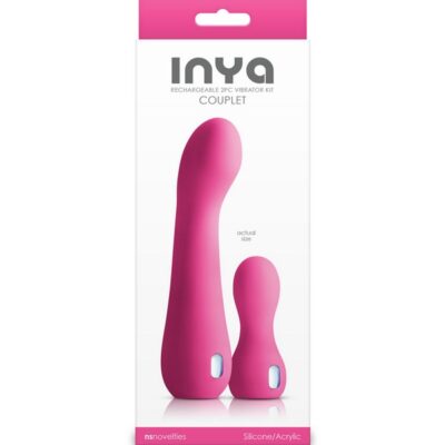 Inya Couplet curved G-spot vibrator and bullet set in pink silicone with iridescent gems by Ns Novelties