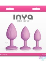 Three graduated textured silicone anal plugs in purple with suction cup bases by Ns Novelties