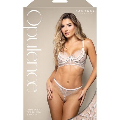 Iridescent White Pearl Embroidery Underwire Bra And Panty Set By Fantasy Lingerie