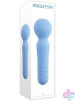 Iris mini wand vibrator in blue with oval head and tapered neck by Evolved Novelties