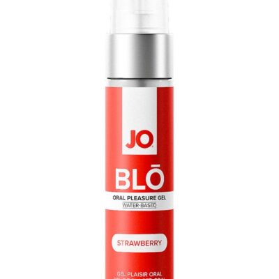 strawberry oral pleasure gel JO BLO by System JO 1 oz clear bottle