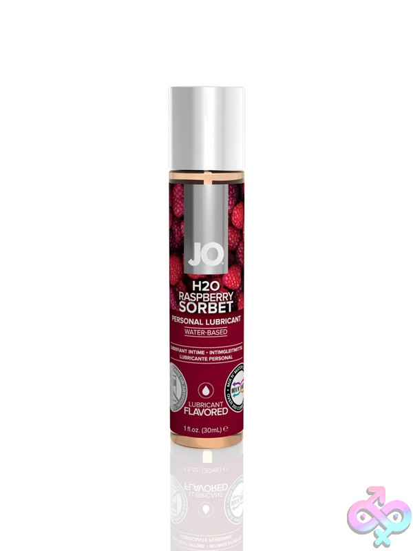 Discreet-Toys-Jo-H2O-Flavored-Lubricant-Raspberry-Sorbet-1-Oz-Nu-Jo10117 Jo H2O Raspberry Sorbet Flavored Water-Based Lubricant 1 Oz Clear Bottle By System Jo