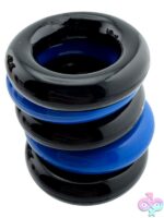 Multipiece Stretchy Cock Rings Jacker 5-Stack by Oxballs in black blue clear and red