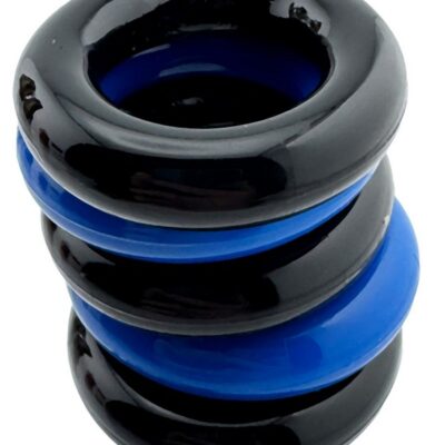 Multipiece Stretchy Cock Rings Jacker 5-Stack by Oxballs in black blue clear and red