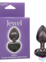 Small black diamond heart rhinestone gem anal plug with iridescent finish by California Exotic Novelties