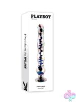 Iridescent blue beaded glass wand dildo with flared rabbit-head base by Playboy Pleasure