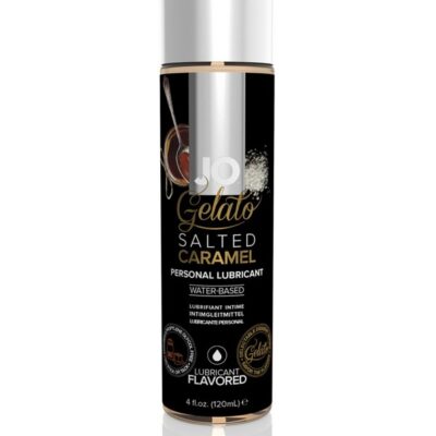 Jo Gelato Salted Caramel flavored water-based lubricant 4 oz clear bottle by System Jo