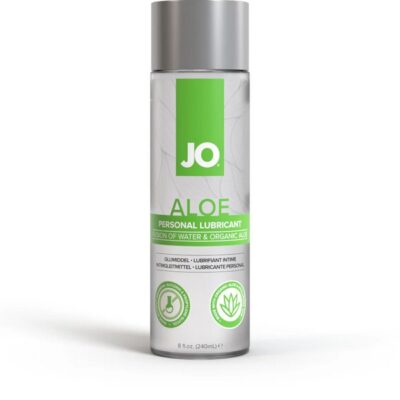 Clear 8 oz aloe water-based personal lubricant bottle by System Jo