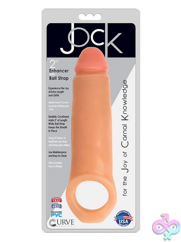 Discreet-Toys-Jock-2-Enhancer-W-Ball-Strap-Vanilla-Nu-Cn-09-0601-10 Jock 2-Inch Silicone Penis Enhancer Sleeve With Ball Strap In Beige And Brown On Neutral Background