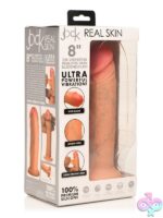 8-inch vibrating dual-density realistic silicone dildo in beige with suction cup base by Curve Novelties
