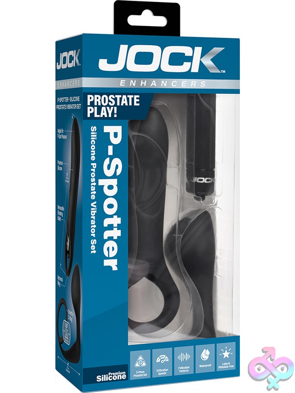 Discreet-Toys-Jock-Enhancers-P-Spotter-Silicone-Prostate-Vibrator-Set-Nu-Cn1049 Three-Piece Black Silicone Prostate Vibrator Set With Removable Bullet By Curve Novelties
