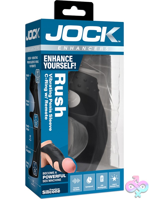 Discreet-Toys-Jock-Enhancers-Rush-Vibrating-Penis-Sleeve-C-Ring-W-Remote-Nu-Cn1045 Black Vibrating Penis Sleeve With Dual C-Ring And Wireless Remote By Curve Novelties