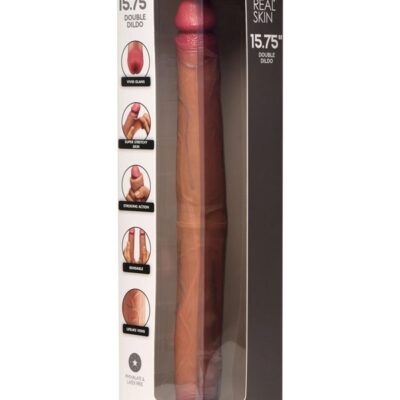 Realistic 15.75 inch double-ended dildo in beige with suction-cup base and dual-density silicone by Curve Novelties