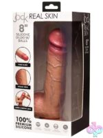 Lifelike dual-density beige silicone dildo with balls and suction cup base by Curve Novelties