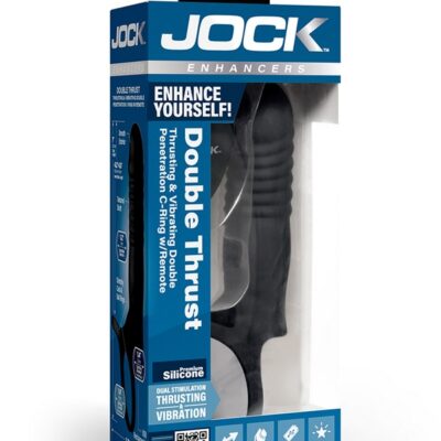 Thrusting vibrating double penetration C-ring in black silicone with remote by Curve Novelties