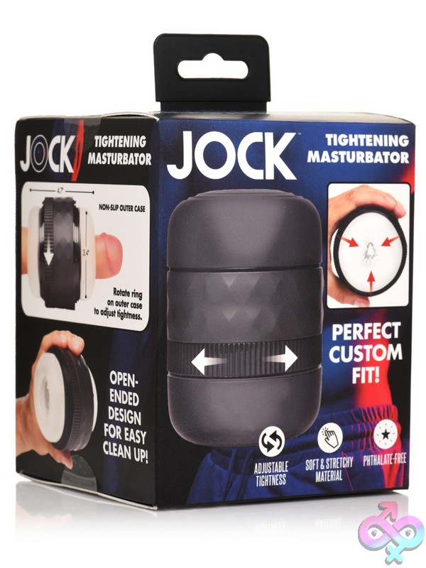 Discreet-Toys-Jock-Tightening-Masturbator-Nu-Cn-09-0949-01 Adjustable Tightening Masturbator With Textured Tpe Tunnel And Abs Plastic Case In Black By Curve Novelties