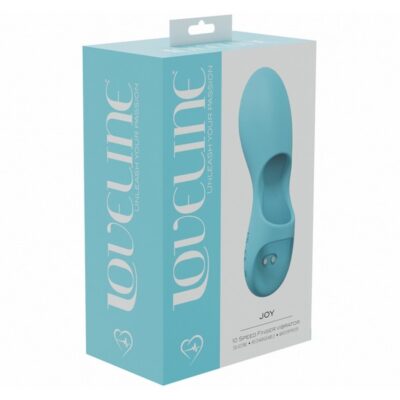 Joy rechargeable silicone finger vibrator with 10 speeds shown in four colors on a soft neutral background