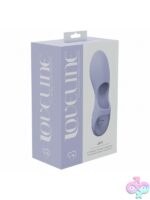 Joy rechargeable silicone finger vibrator with 10 speeds shown in four colors on a soft neutral background