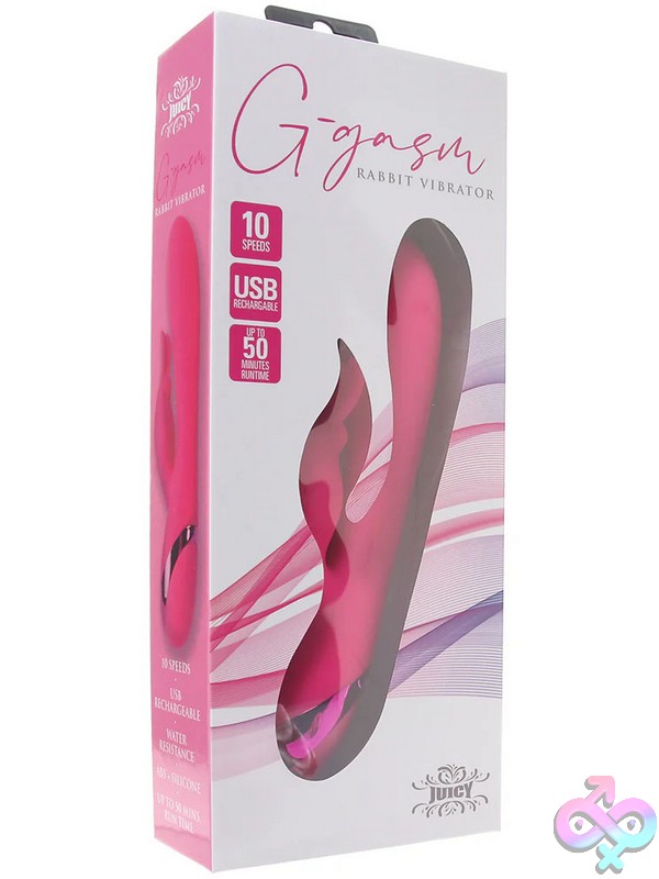 Discreet-Toys-Juicy-G-Gasm-Rabbit-Vibrator-Nu-J-005 Bendable Pink Rabbit Vibrator With Bunny Tickler By Juicy