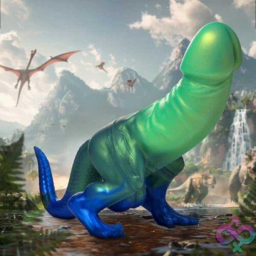 Jurassic Cock Dinosaur Silicone Dildo - Green/Blue - Image 7