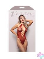 Red floral lace plunge halter teddy one-size by Fantasy Lingerie