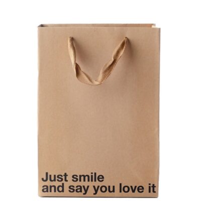 Beige Kraft paper snarky gift bags 3-pack with brown ribbon handles by Wood Rocket