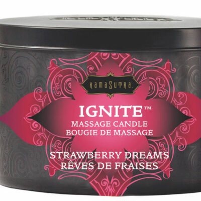 Ignite Strawberry Dreams Massage Candle 6 oz by Kama Sutra in metal tin
