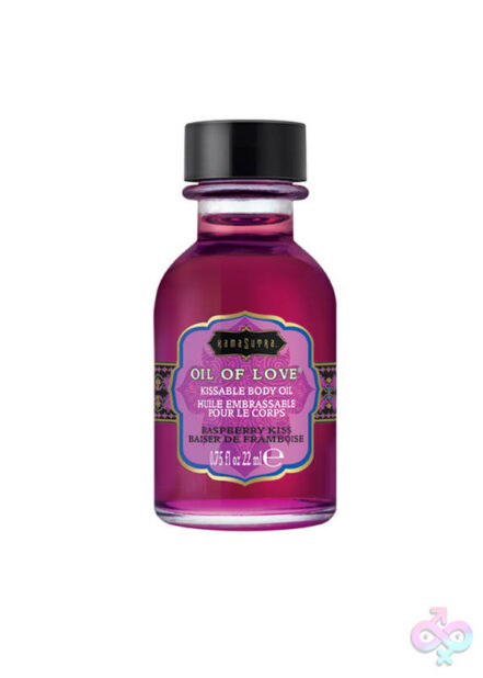 Oil of Love Raspberry Kiss kissable warming foreplay oil by Kama Sutra in glass bottle
